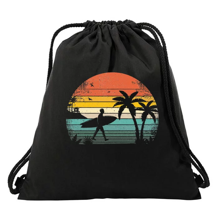 Vintage Surfing Retro Surf Style Palm Tree For Surfers Drawstring Bag