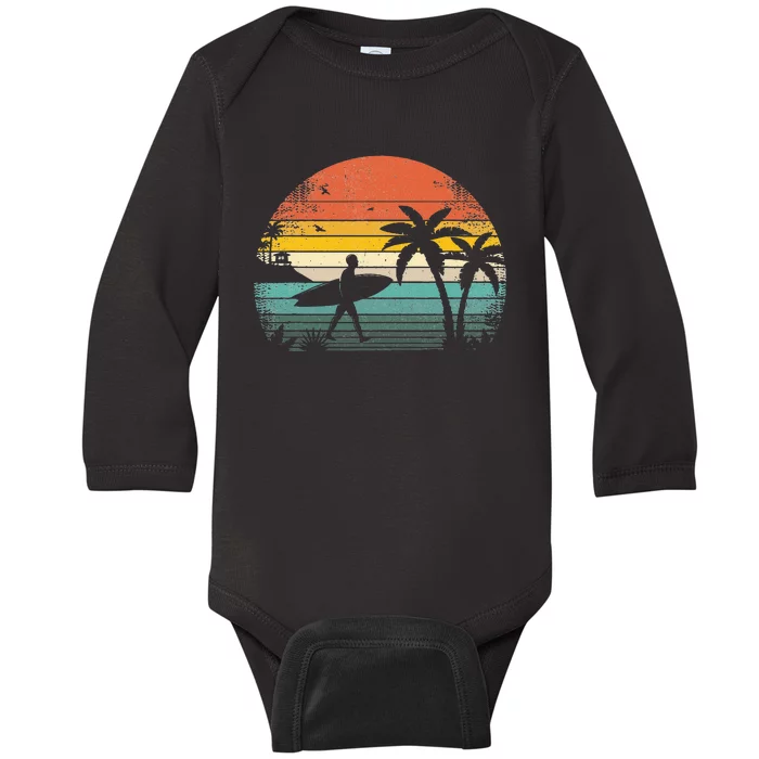 Vintage Surfing Retro Surf Style Palm Tree For Surfers Baby Long Sleeve Bodysuit