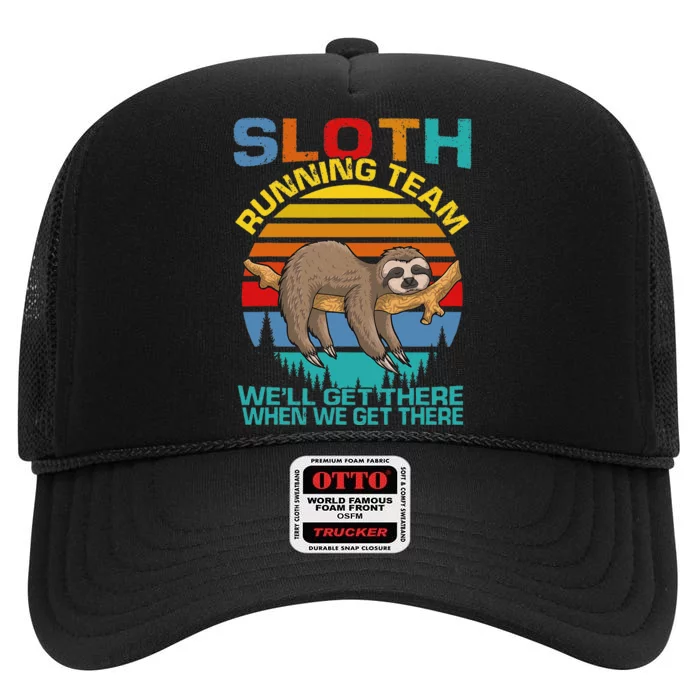 Vintage Sloth Running Team WeLl Get There Funny Sloth High Crown Mesh Trucker Hat