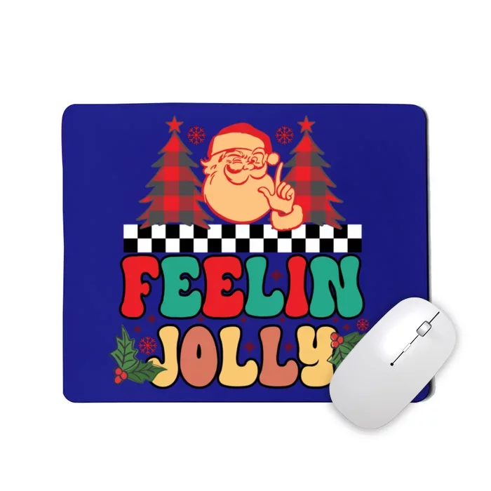 Vintage Santa Retro Christmas Tree Feelin Jolly Funny Xmas Gift Mousepad