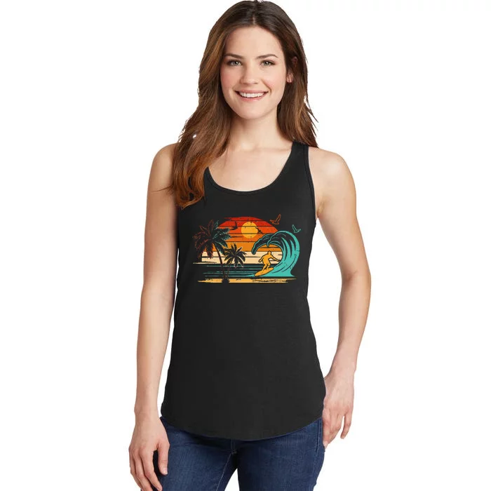 Vintage Surfer Retro Surfing Beach Surf Ladies Essential Tank