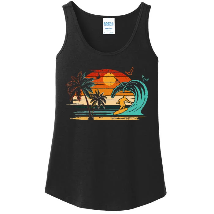 Vintage Surfer Retro Surfing Beach Surf Ladies Essential Tank