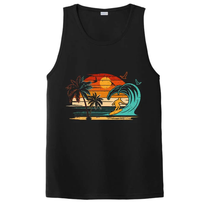 Vintage Surfer Retro Surfing Beach Surf Performance Tank