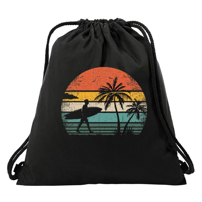 Vintage Surfing Retro Surf Style Palm Tree For Surfers Drawstring Bag