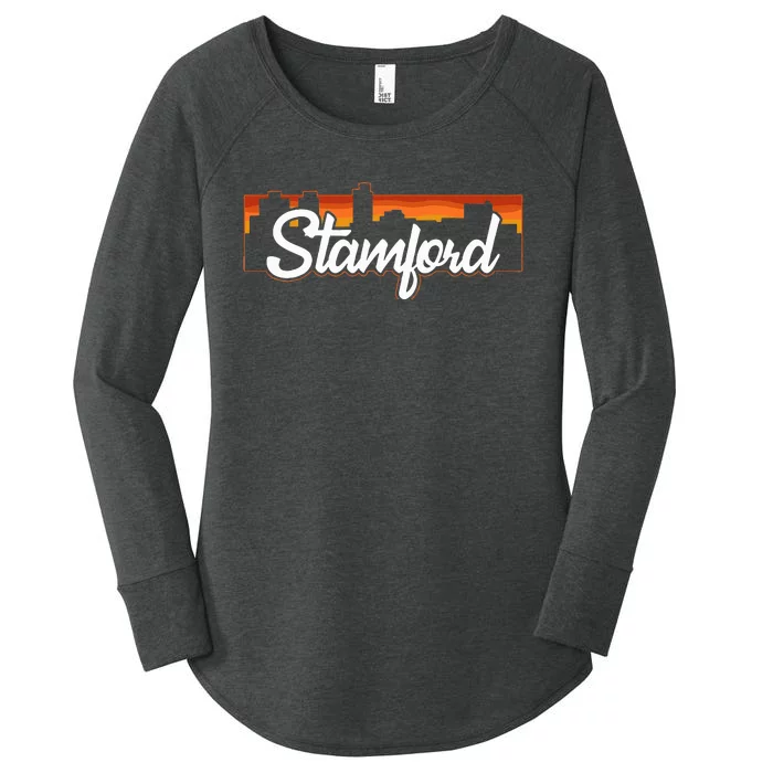 Vintage Style Retro Stamford Connecticut Sunset Skyline Women's Perfect Tri Tunic Long Sleeve Shirt