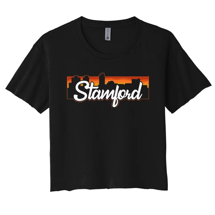 Vintage Style Retro Stamford Connecticut Sunset Skyline Women's Crop Top Tee