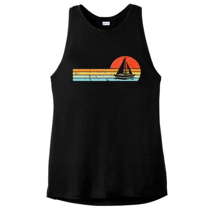 Vintage Sailboat Retro Sunset Boat Captain Sailing Gear Ladies Tri-Blend Wicking Tank