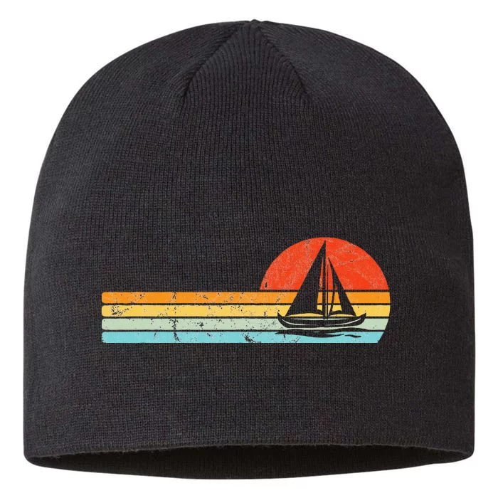 Vintage Sailboat Retro Sunset Boat Captain Sailing Gear 8 1/2in Sustainable Knit Beanie