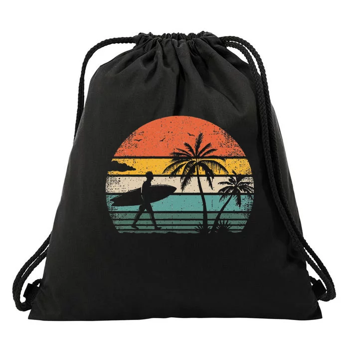 Vintage Surfing Retro Surf Style Palm Tree For Surfers Drawstring Bag