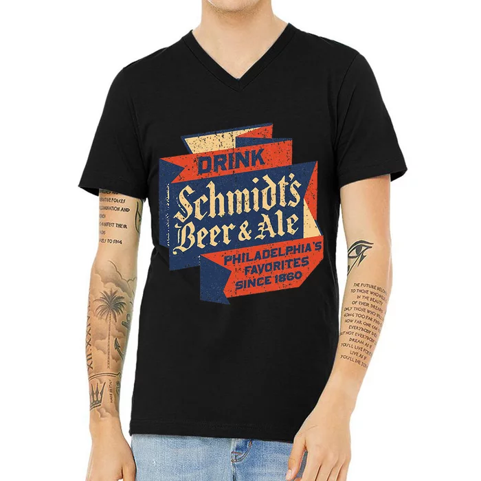 Vintage SchmidtS Retro Defunct Beer And Ale V-Neck T-Shirt