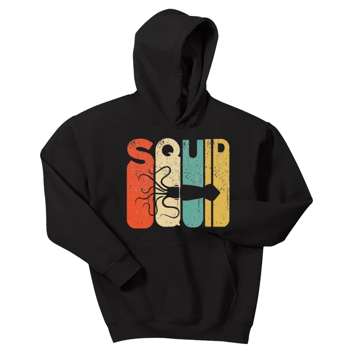 Vintage Style Squid Silhouette Funny Squid Kids Hoodie