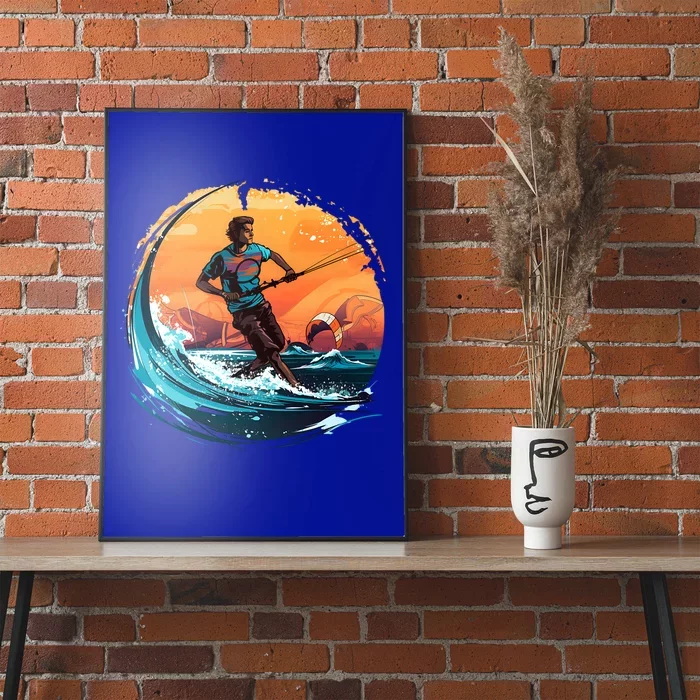 Vintage Sunset Surfing Design Kite Surfing Funny Gift Poster