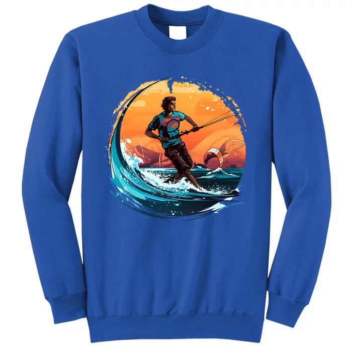 Vintage Sunset Surfing Design Kite Surfing Funny Gift Tall Sweatshirt