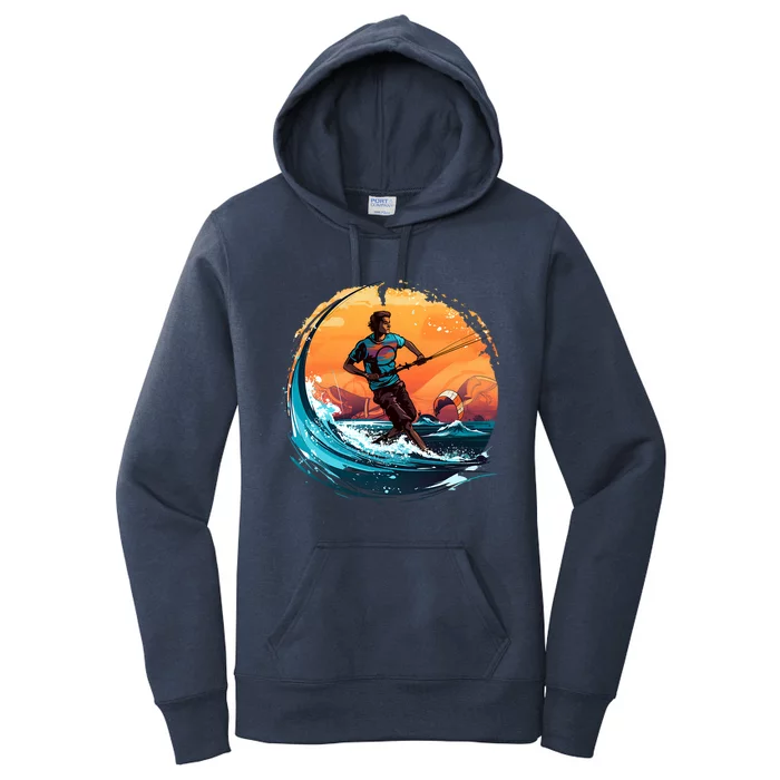 Vintage Sunset Surfing Design Kite Surfing Funny Gift Women's Pullover Hoodie