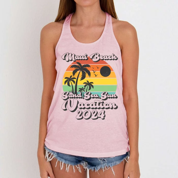 Vintage Sand Sea Sun Vacation 2024 Hawaii Maui Beach Gift Women's Knotted Racerback Tank