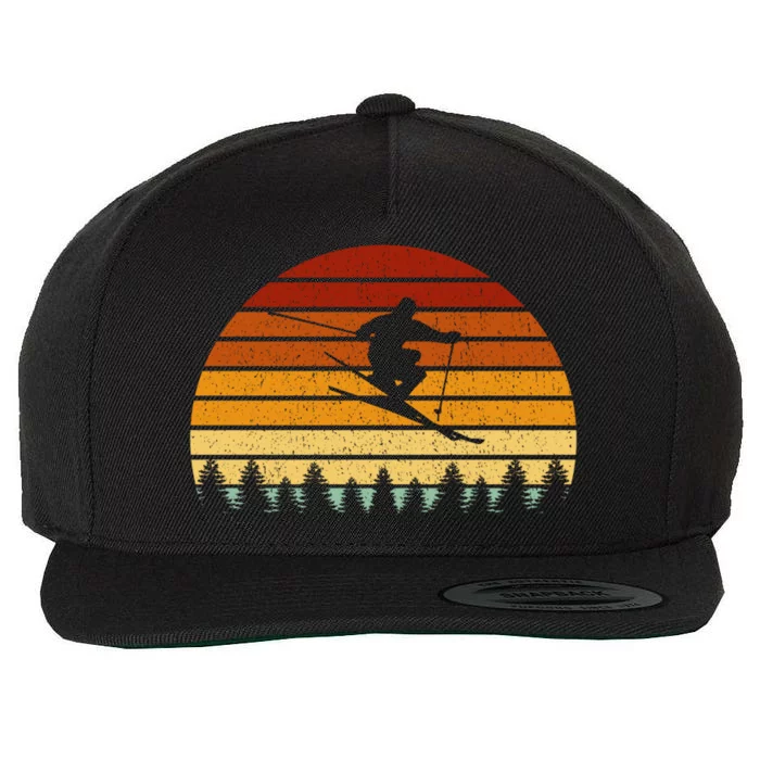 Vintage Sunset Skiing Gift For Skiers Gift Wool Snapback Cap