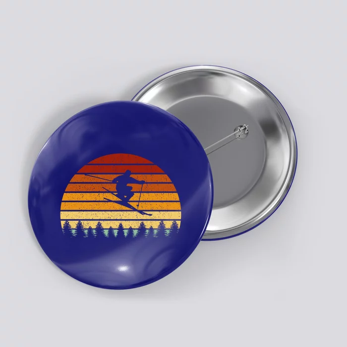 Vintage Sunset Skiing Gift For Skiers Gift Button