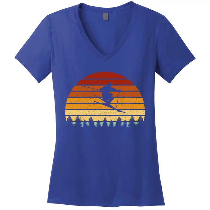 Vintage Sunset Skiing Gift For Skiers Gift Women's V-Neck T-Shirt