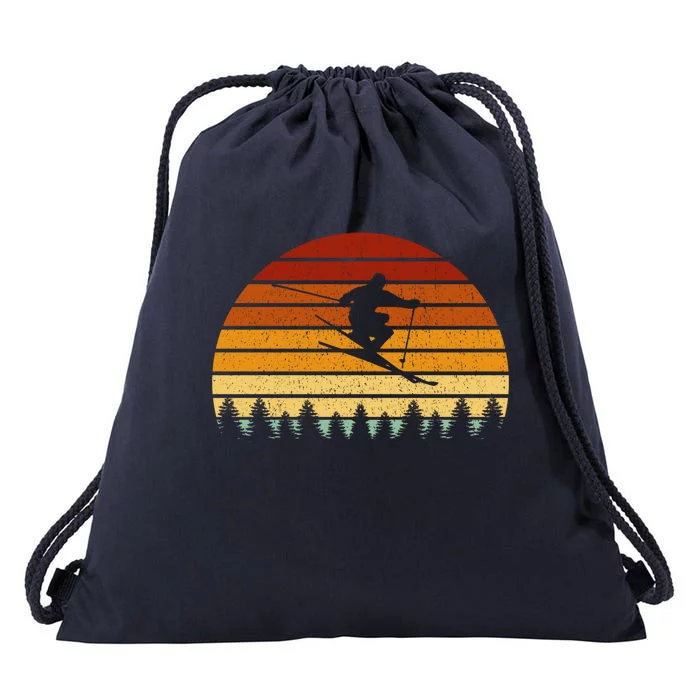 Vintage Sunset Skiing Gift For Skiers Gift Drawstring Bag