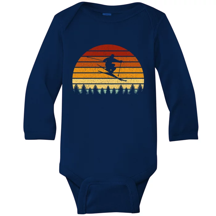 Vintage Sunset Skiing Gift For Skiers Gift Baby Long Sleeve Bodysuit