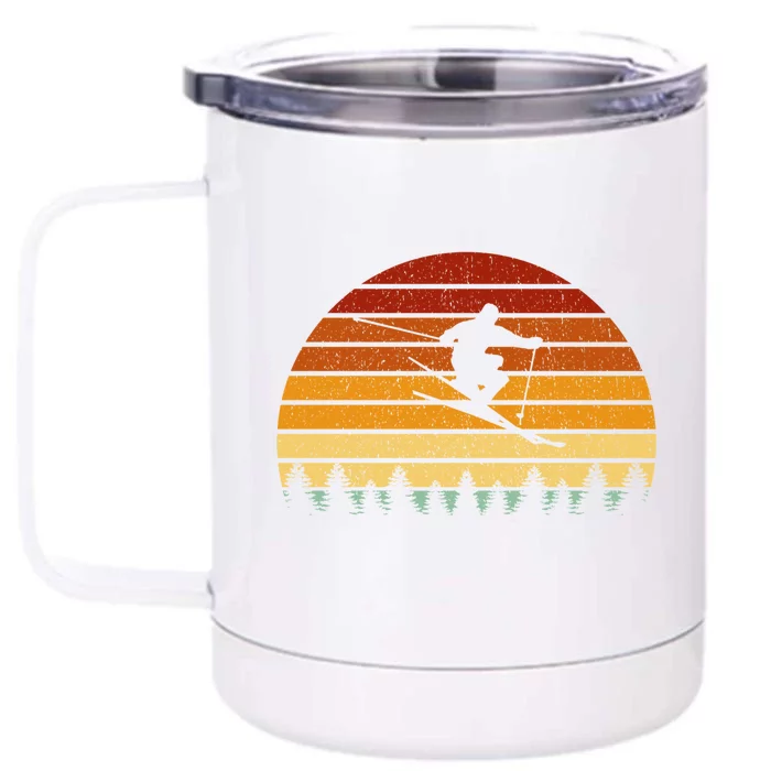 Vintage Sunset Skiing Gift For Skiers Gift Front & Back 12oz Stainless Steel Tumbler Cup