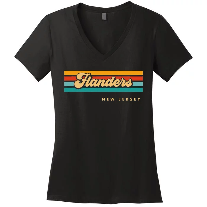 Vintage Sunset Stripes Flanders New Jersey Women's V-Neck T-Shirt