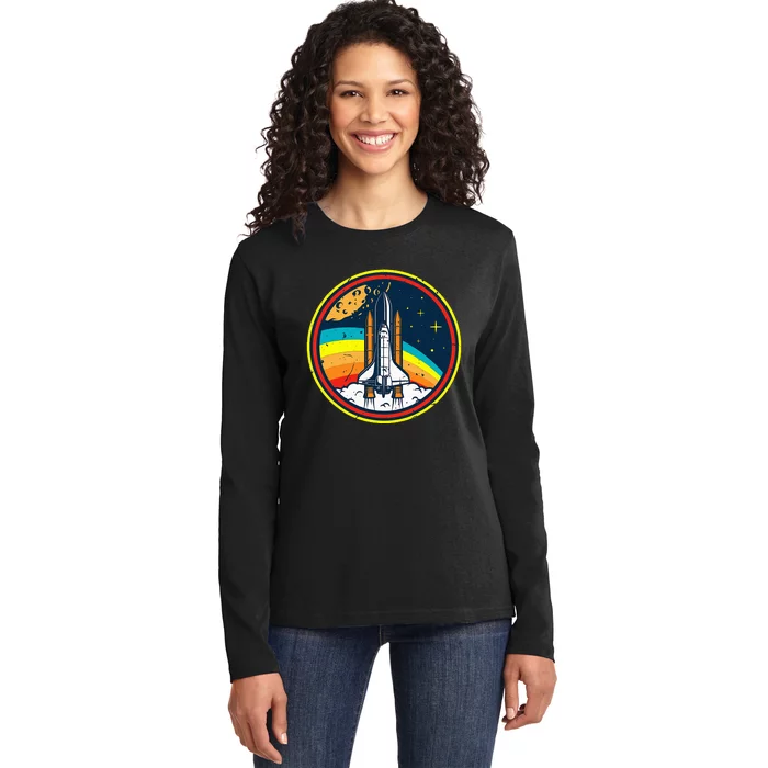 Vintage Space Shuttle Space Lover & Astronomy Stargazer Ladies Long Sleeve Shirt