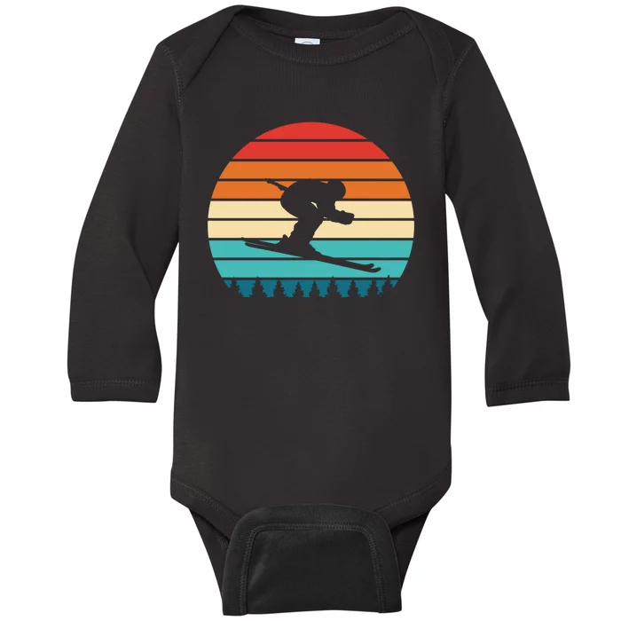 Vintage Sunset Skiing Gift For Skiers Baby Long Sleeve Bodysuit