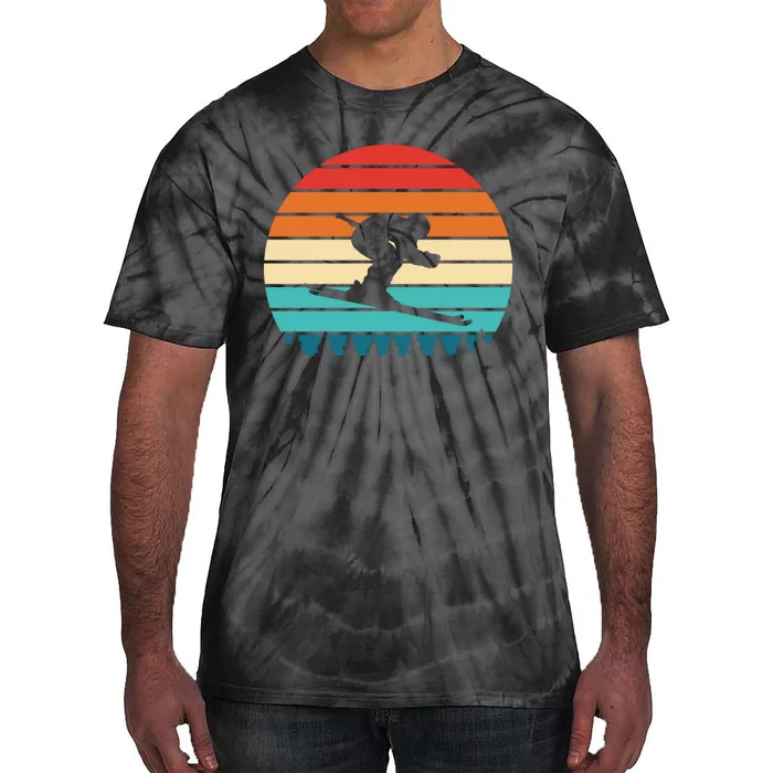 Vintage Sunset Skiing Gift For Skiers Tie-Dye T-Shirt