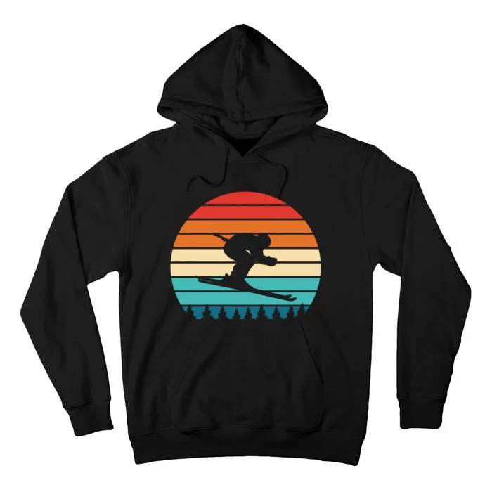 Vintage Sunset Skiing Gift For Skiers Tall Hoodie