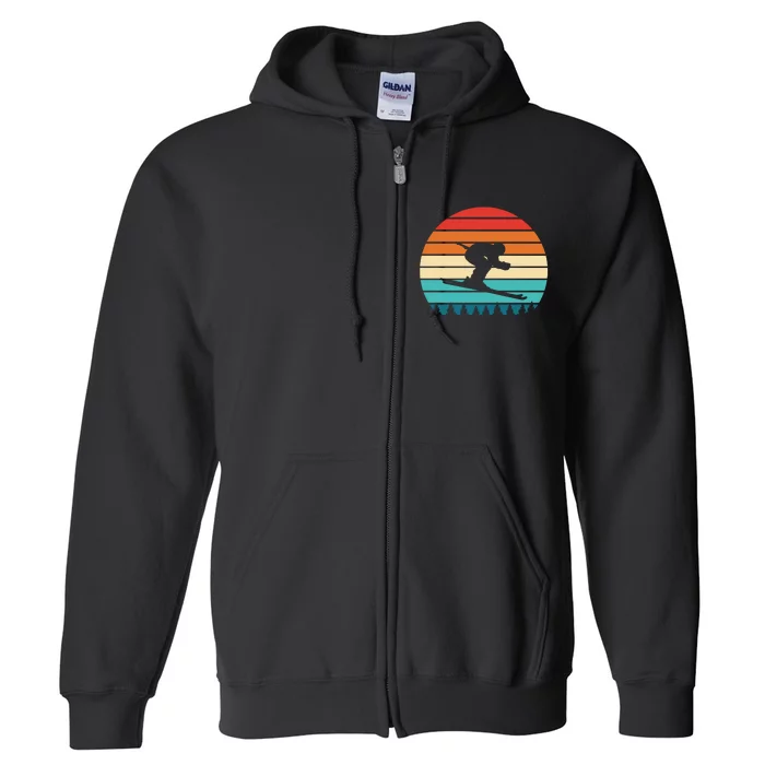 Vintage Sunset Skiing Gift For Skiers Full Zip Hoodie