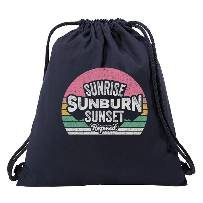 Vintage Sunrise Sunburn Sunset Repeat Beach Summer Vacation Cool Gift Drawstring Bag