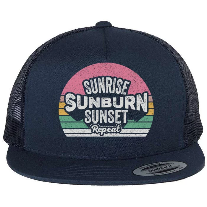 Vintage Sunrise Sunburn Sunset Repeat Beach Summer Vacation Cool Gift Flat Bill Trucker Hat