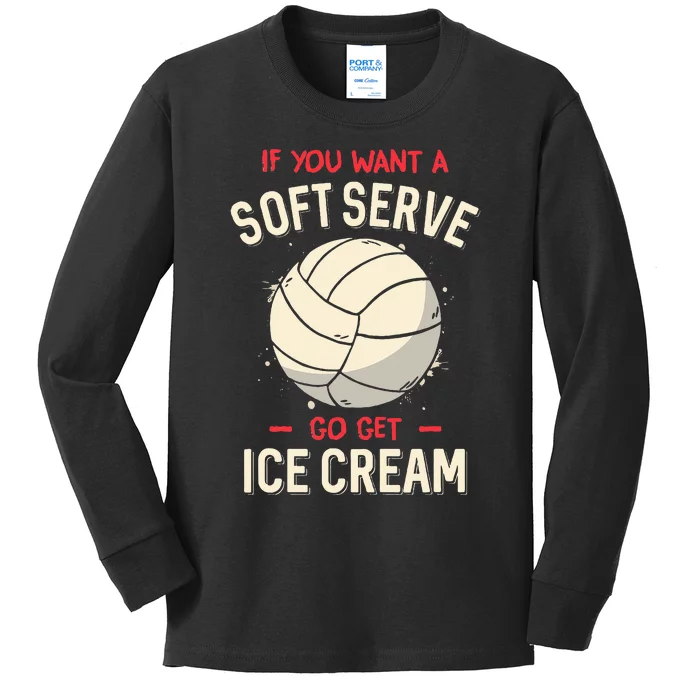 Volleyball Soft Serve Pun Design Kids Long Sleeve Shirt