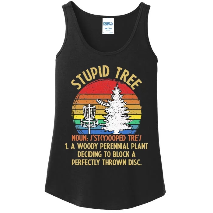 Vintage Sunset Stupid Tree Disc Golf Funny Fans Ladies Essential Tank