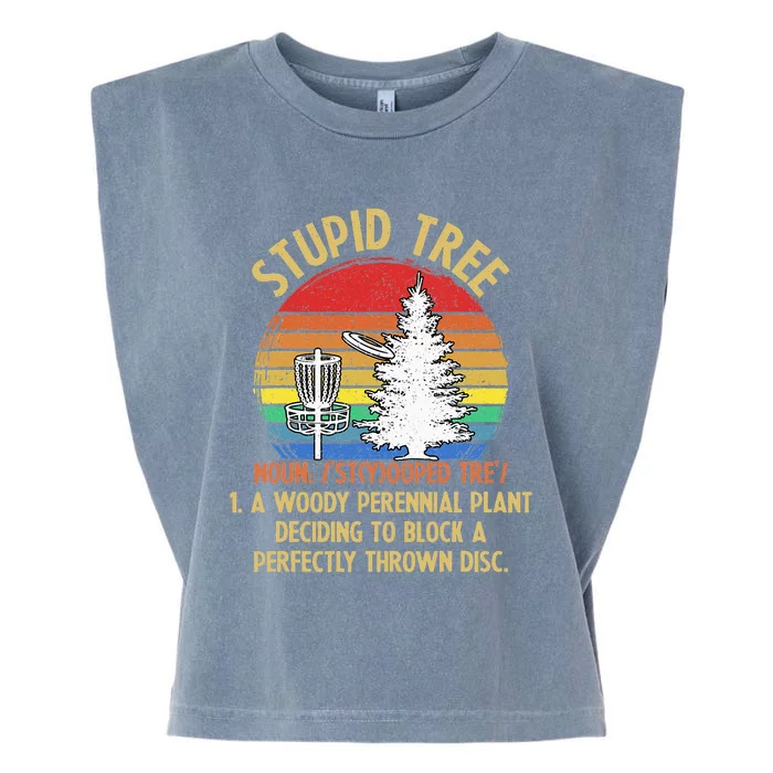 Vintage Sunset Stupid Tree Disc Golf Funny Fans Garment-Dyed Women's Muscle Tee