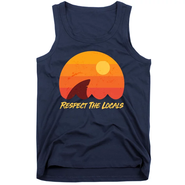 Vintage Sunset Shark Respect The Locals Tank Top