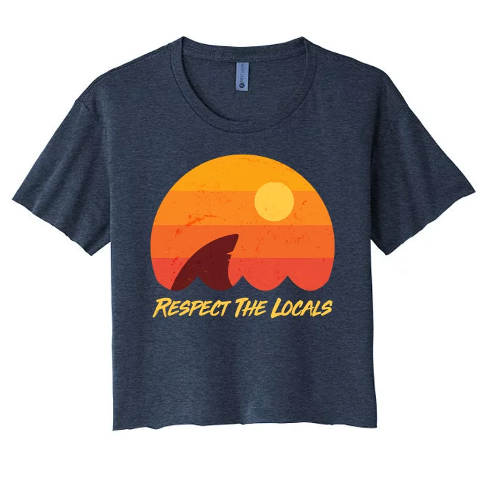 Vintage Sunset Shark Respect The Locals Women's Crop Top Tee