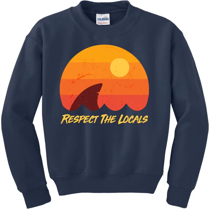 Vintage Sunset Shark Respect The Locals Kids Sweatshirt