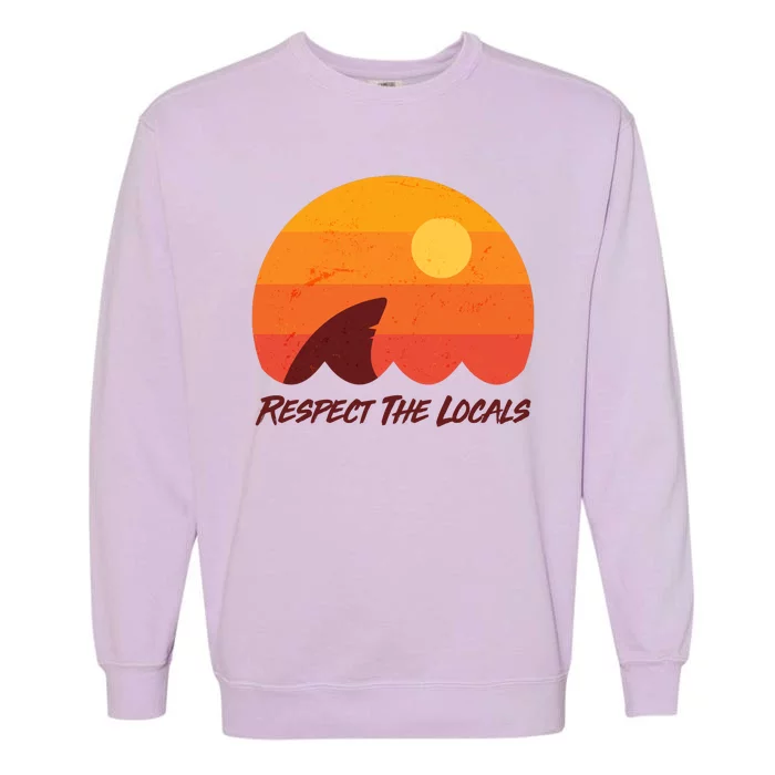 Vintage Sunset Shark Respect The Locals Garment-Dyed Sweatshirt