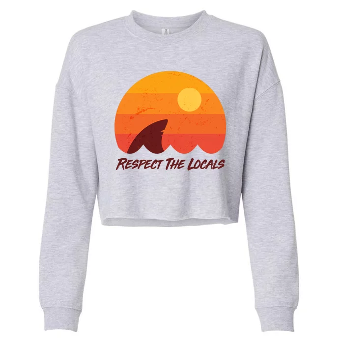 Vintage Sunset Shark Respect The Locals Cropped Pullover Crew