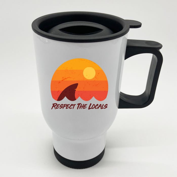 Vintage Sunset Shark Respect The Locals Front & Back Stainless Steel Travel Mug