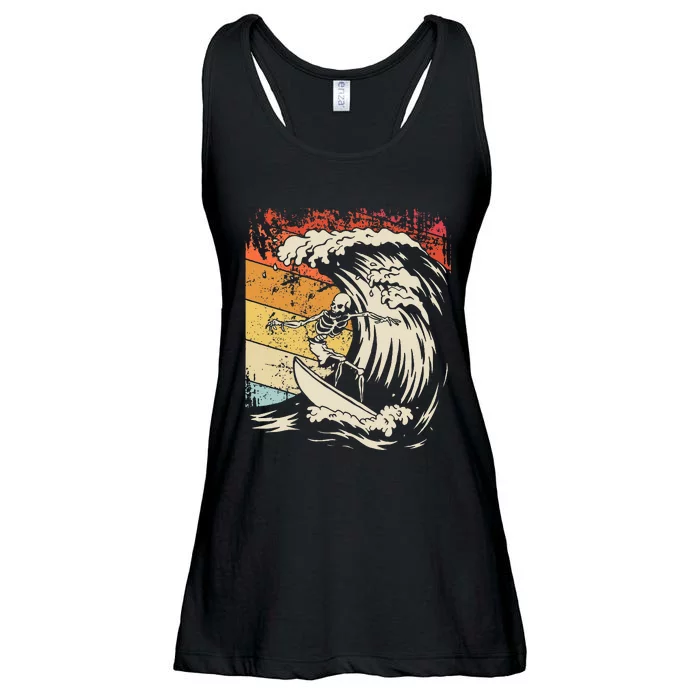 Vintage Surfing Skeleton Halloween Surfboard Ladies Essential Flowy Tank