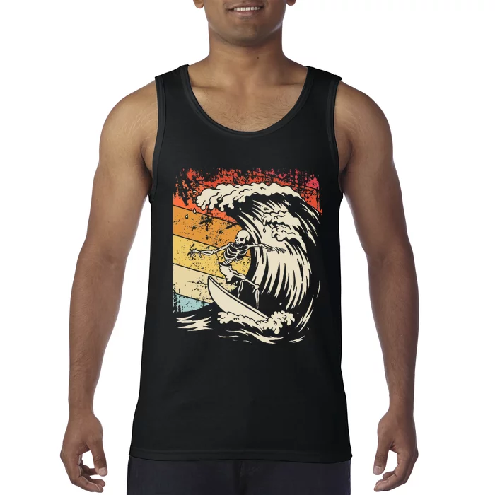 Vintage Surfing Skeleton Halloween Surfboard Tank Top