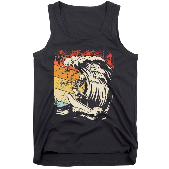 Vintage Surfing Skeleton Halloween Surfboard Tank Top