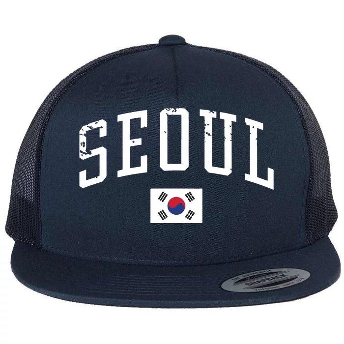 Vintage Seoul South Korea Country Flag Souvenir Vacation Flat Bill Trucker Hat