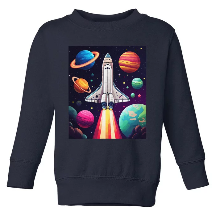 Vibrant Space Shuttle Rocket Launch Toddler Sweatshirt