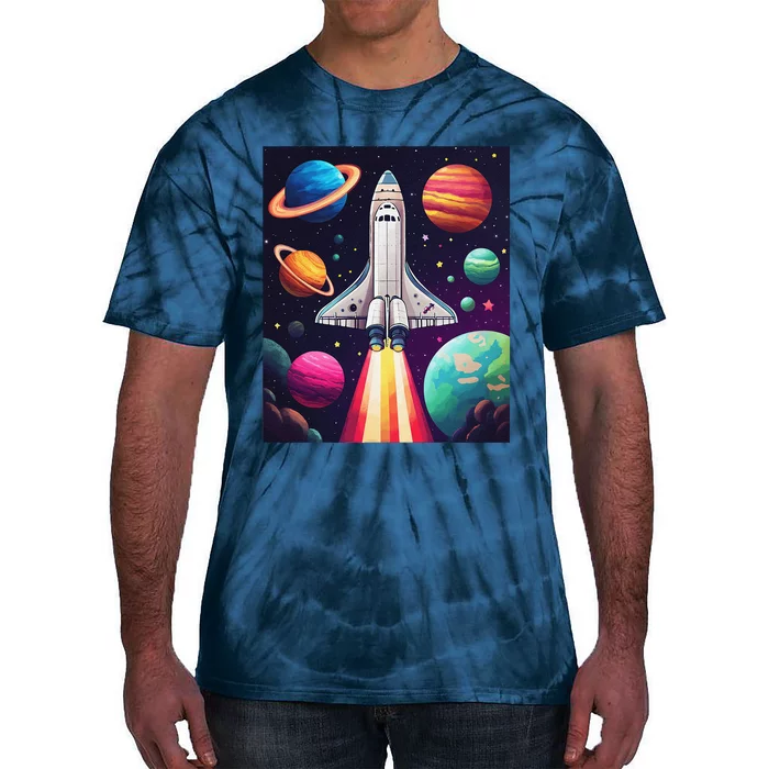 Vibrant Space Shuttle Rocket Launch Tie-Dye T-Shirt