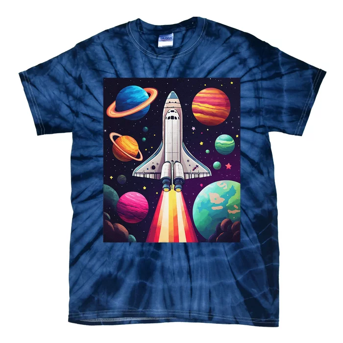 Vibrant Space Shuttle Rocket Launch Tie-Dye T-Shirt