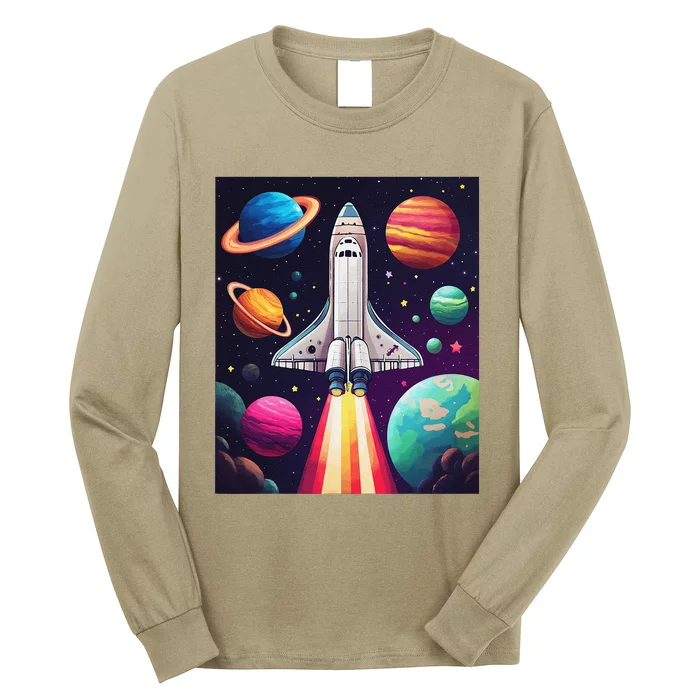 Vibrant Space Shuttle Rocket Launch Long Sleeve Shirt